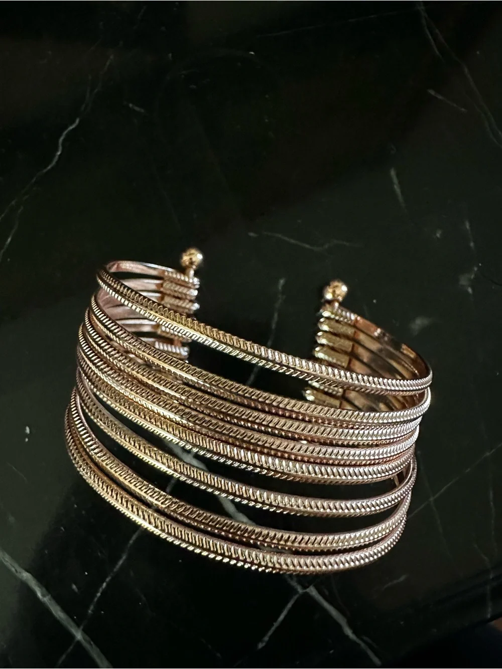 Multi-Band Gold-Tone Open Cuff Bracelet for Women
